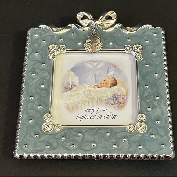 Today I Was Baptized in Christ Photo Frame Baby Silver Teal Turquoise Beach - Picture 5 of 9